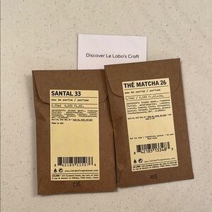 Le Labo Santal 33 & Thé Matcha 26 Set of 2 Sample Scent Pack New GWP